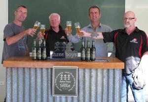 (L to R) Three Boys Brewery Owner Ralph Bungard enjoys a beer with Amalgamated Builders' Christchurch team members Greg Brown (construction manager), Peter Corkery (Canterbury Manager) and site foreman Tony Garcia.  